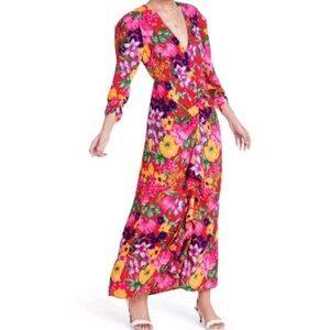 Rixo Target Pink Floral Open Back Cascade Ruffle Dress Womens Plus Size 20W/22W